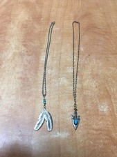 Sterling Silver Arrow Head Pendant Necklace W/ Turquoise & Feathers Lot of 2