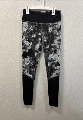 The North Face Pulse Mid Rise Leggings Womens Small S Black Gray Floral FlashDry