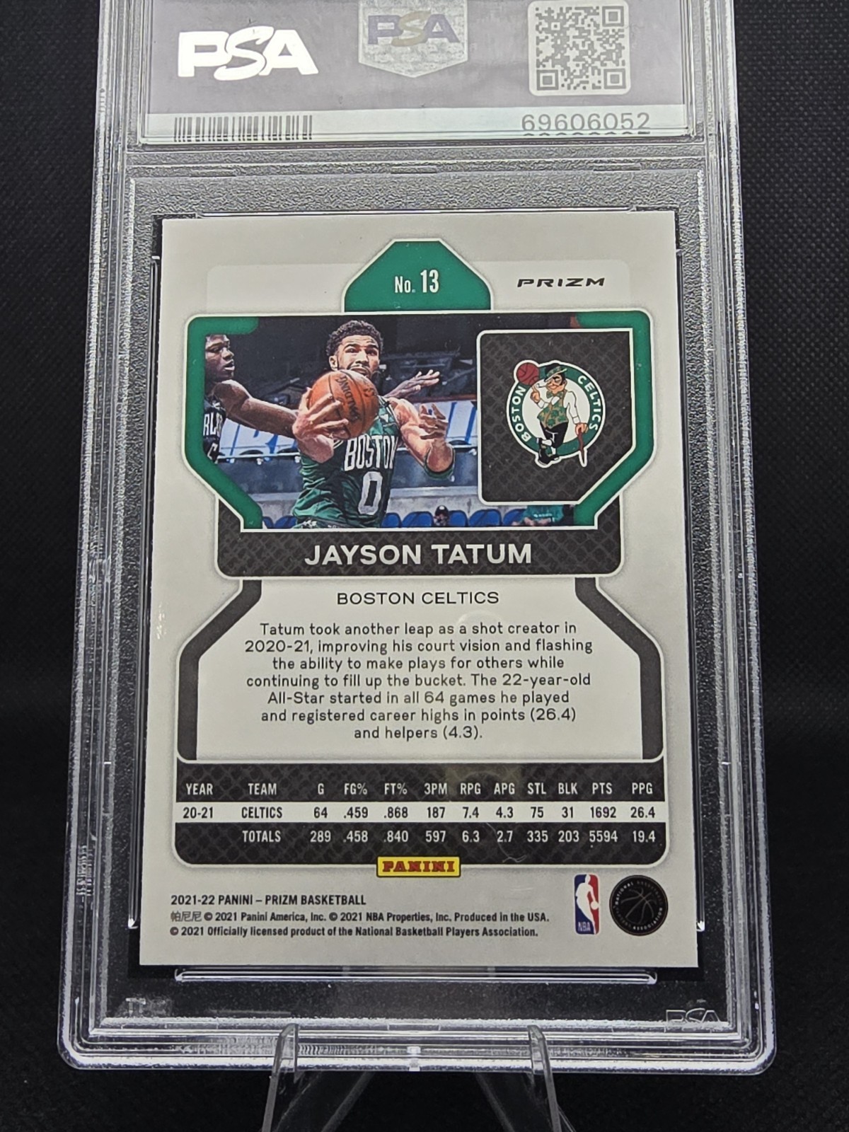 2021-22 Panini Prizm - Jayson Tatum #13 Silver Prizm, PSA Gem 10, Boston Celtics view 2