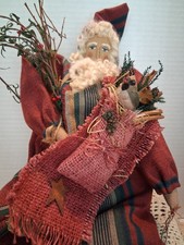 Primitive Folk Art Santa Hand Painted 27x9-in