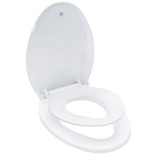 Elongated Toilet Seat with Toddler Seat Built In Soft Close, Slow Close Famil...