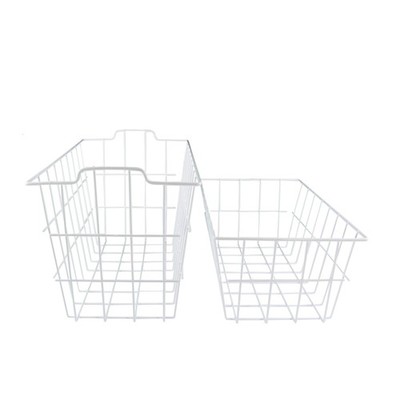 Set of Two White Wire Baskets For Pantry Storage and Organization