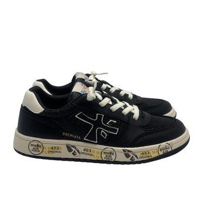 Premiata Kids Black Leather Sneakers With Glitter Strass Details Art. Marc Black