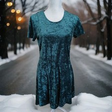 Vintage JAMIE BROOKE Green CRUSHED Velvet Dress Holidays Small Jr. Shorter lengt