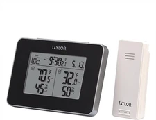 Taylor Wireless Digital Indoor Outdoor Thermometer and Hygrometer, Black 