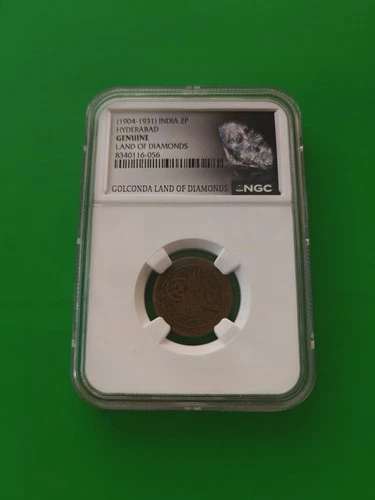 India 2P Hyderabad Land of Diamonds 1904-1931 NGC Genuine