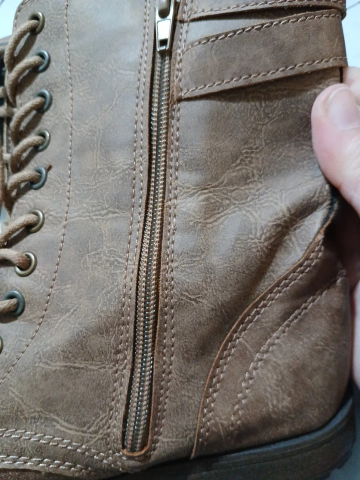 Rampage Jacen Woman's Size 6.5 Combat Biker Moto Boot Brown Crackle Zip Up - Image 3 of 4