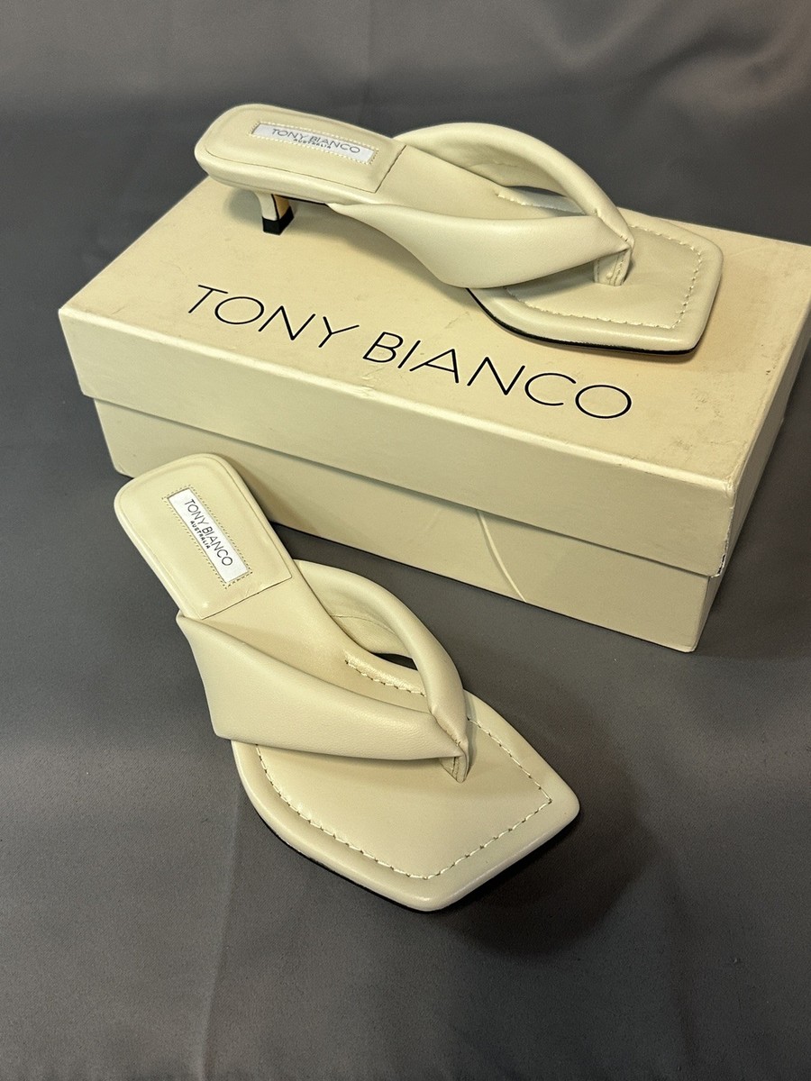 New TONY BIANCO Tropic Slip-on Kitten Heel Thong Sandals - Vanilla