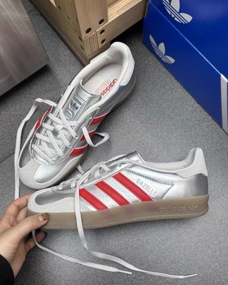 adidas Gazelle Indoor Silver Metallic Better Scarlet Grey - JR2403