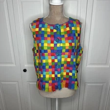 Vintage Michael Simon Womens Rainbow Handwoven Vest Top Sz Medium Multicolor NWT