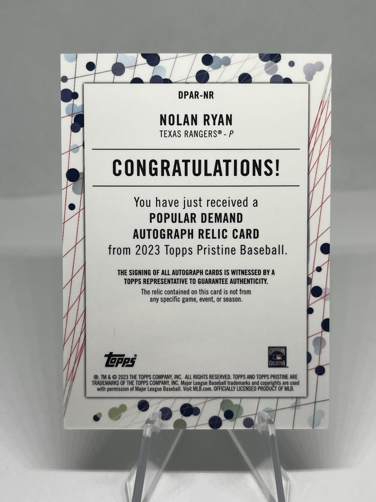Nolan Ryan 2023 Topps Pristine Popular Demand Jersey Auto Game Used Rangers Card view 4