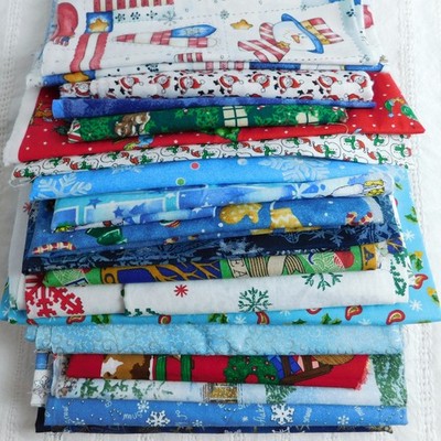 Christmas Holiday Fabric Lot 2.5 pounds Blues 22 pcs, Scraps & Yards Quilting