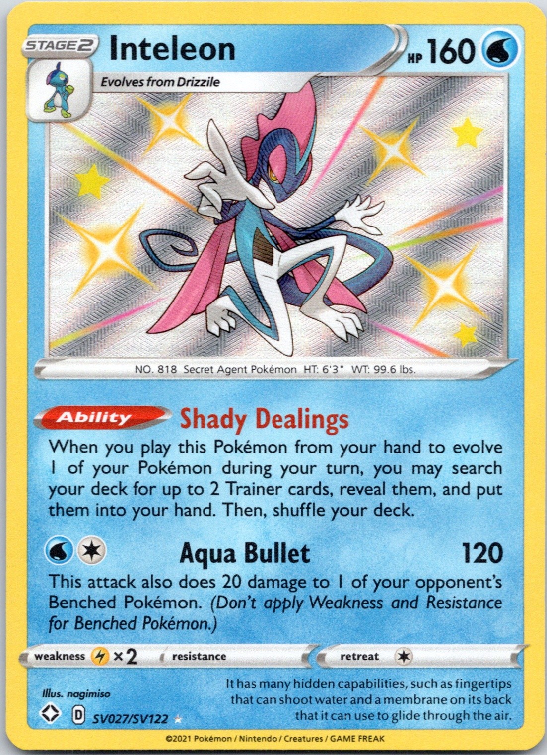 Inteleon Holo Shiny Holo Rare Shining Fates: Shiny Vault SV027/SV122 NM