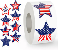 Patriotic Stickers 500 Pcs, 1.5" Memorial Day 4Th of July Stars Stickers Wujiao