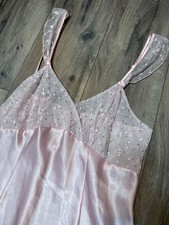 Vintage Womans M Pink Satin Lace Long Nightgown Dress Croquette Whimsical