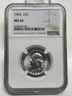 1964 Washington Quarter 25c NGC MS 66 Mint State Uncirculated Coin