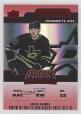2022 Upper Deck Credentials Debut Ticket Access Red 25/299 Matej Blumel #120 5x5