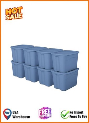 Sterilite Large Storage Bin with Snap-on Lid, Light Blue, 8 Pack - NEW