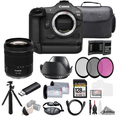 Canon EOS R3 + RF 24-105mm f/4-7.1 IS STM Lens+128GB+ExtBat+3PC Filter-Kit