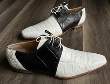 Mauri Men’s Sz 11  D Black & White Genuine All-Over Alligator Belly Dress Shoes