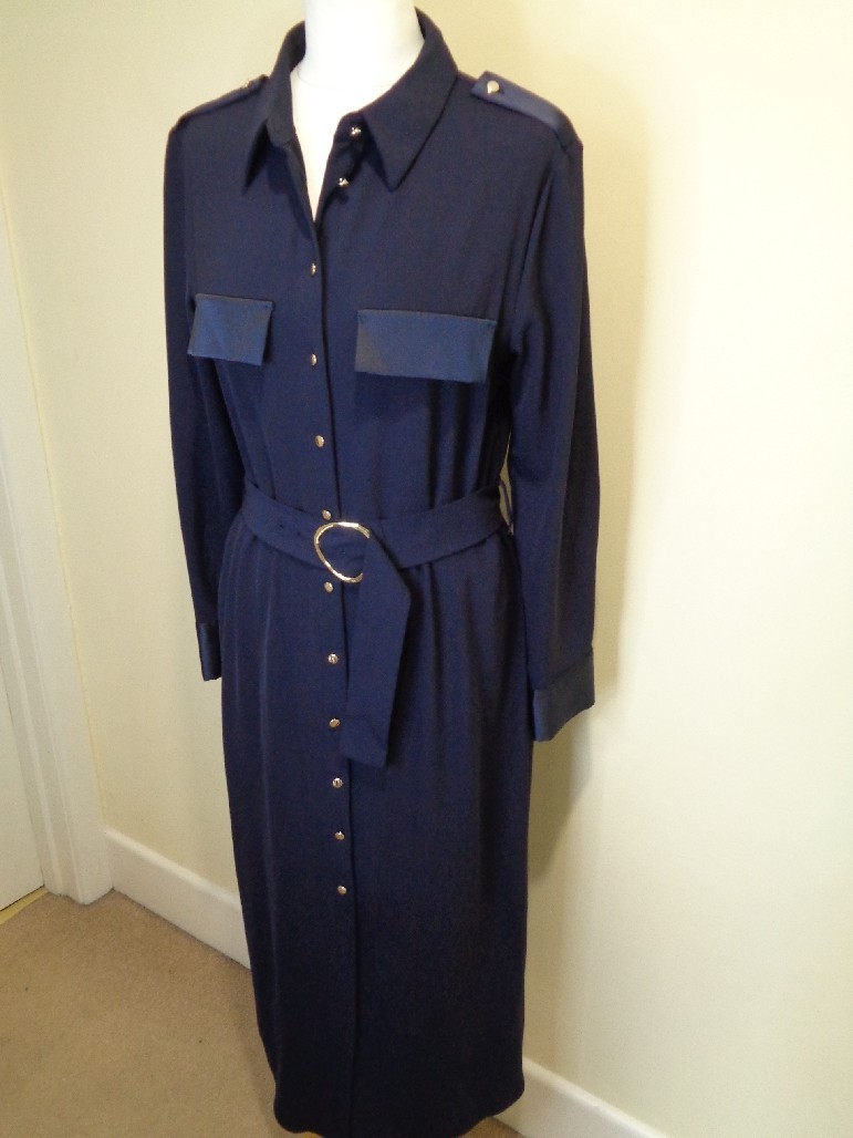 ZARA NAVY BLUE BELTED MIDI SHIRT DRESS WITH GOLD BUTTON DETAIL - SIZE SMALL image 5