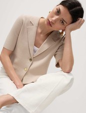 Marks & Spencer Womens Cotton Casual Knitted Blazer in Oatmeal - M&S
