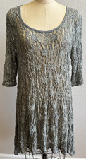 Vtg Surrealist USA Y2K Lace Dress Green Gray Floral Sz 3 Large EUC