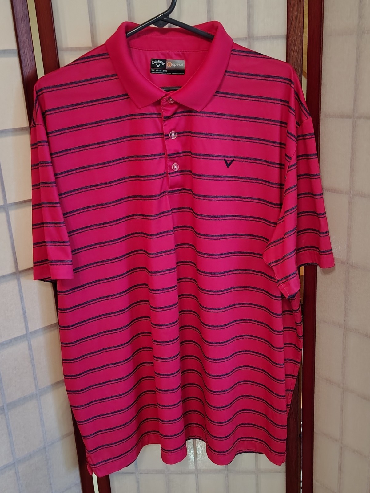 Callaway Opti-Dri Pink Black Striped Golf Polo Shirt Men's XXL Short Sleeve