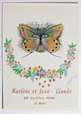 Kunst Postkarte SCHMETTERLING KATZE, Monika Thomas, SIZI, Ed des Escargophiles (CAT12-7)