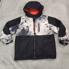 Swiss Tech Boys Winter Jacket Hooded Zip Large 10/12 Black Camouflage Polyester