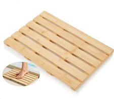 Bamboo Bath Mat Non-Slip Waterproof Shower Mat W/ Rubber Feet Luxury Spa-Grade