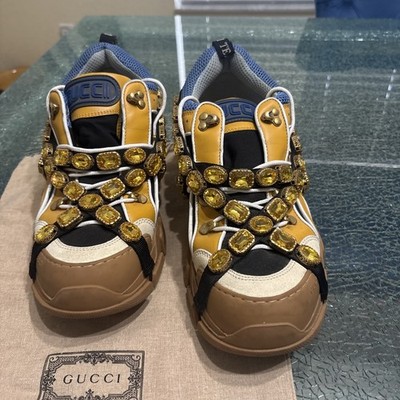 GUCCI Flashtrek Leather Crystal Sneaker  Tan  Men s Size 11