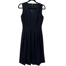 J. Crew Women's 100% Wool Navy Career Dress V Neck Pleated Size 2T Or 2 Tall