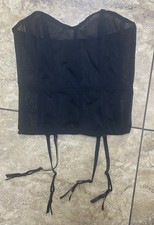 Frederick  s Of Hollywood Xl Black Sheer Corset Bustier Lingerie Garters