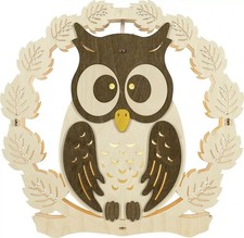 Erzgebirge Fensterbild Eule beleuchtet Holz Fensterdeko LED Handarbeit Deko