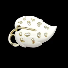 Sarah Coventry White Lucite Gold Tone Leaf Brooch Pin 2.25"
