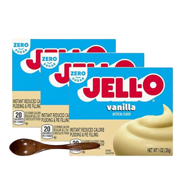 Jell-O Pudding 1oz Box(3-Pack) w/ Wooden Spoon (Zero Sugar Vanilla)