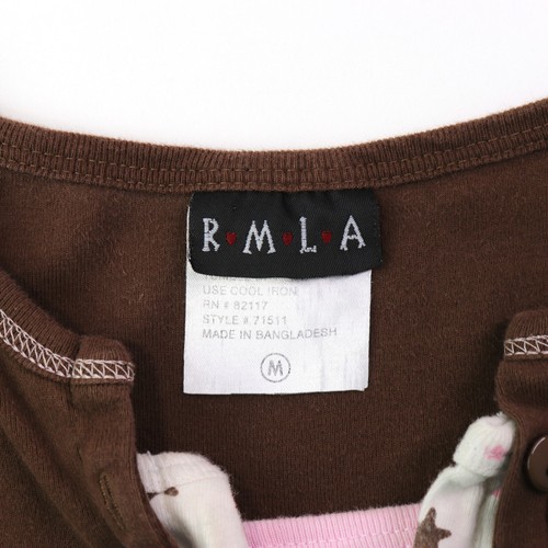 RMLA Girl's Short Sleeve Henley Tee Top Size Medium Brown Layered Look - Picture 10 of 11