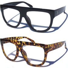 Flat Top Round Bottom Bold Frame Oversized Retro Shadow Style Clear Lens Glasses