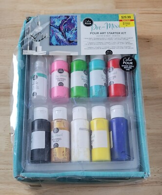 American Crafts POUR ART STARTED KIT #348493 Color Pour 9 Paints/Cell Magic