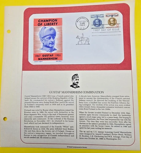 FINLAND CHAMPION OF LIBERTY GUSTAF MANNERHEIM 1960 FLUEGEL CACHET FDC