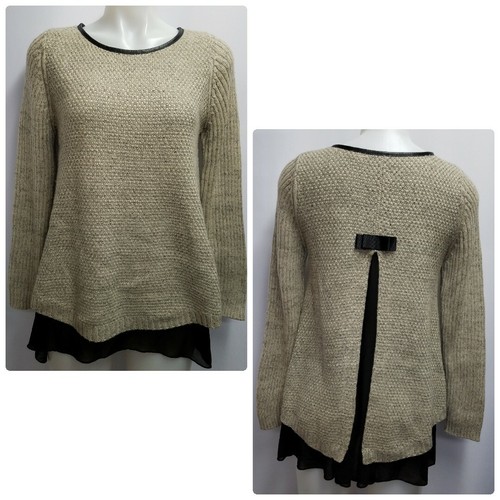Zero Degrees Celsius Womens Marled Tan Black Sweater Mixed Media Small Medium