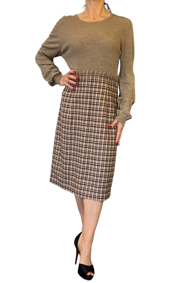 Vestido Suéter Escada Sport Para Mujer Shiromi York Falda a Cuadros Tejido Marrón Rosa M/L Foto 3 de 4