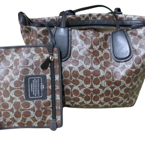 Borsa da città Coach Snake & Signature in tela rivestita con custodia con cerniera abbinata