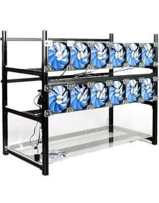 Open Air Miner 14GPU Mining Rig Computer Frame Case Stackable Rack Without Fans