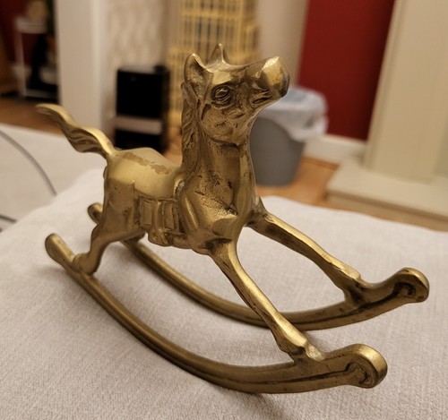 Antique Rocking Horse Gold Lustre Solid Brass Old Racing Race Grand National UK - Picture 18 of 19