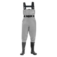 Fishingsir Grey 2-Ply Nylon PVC Waterproof Fishing Chest Waders US Sz 5M