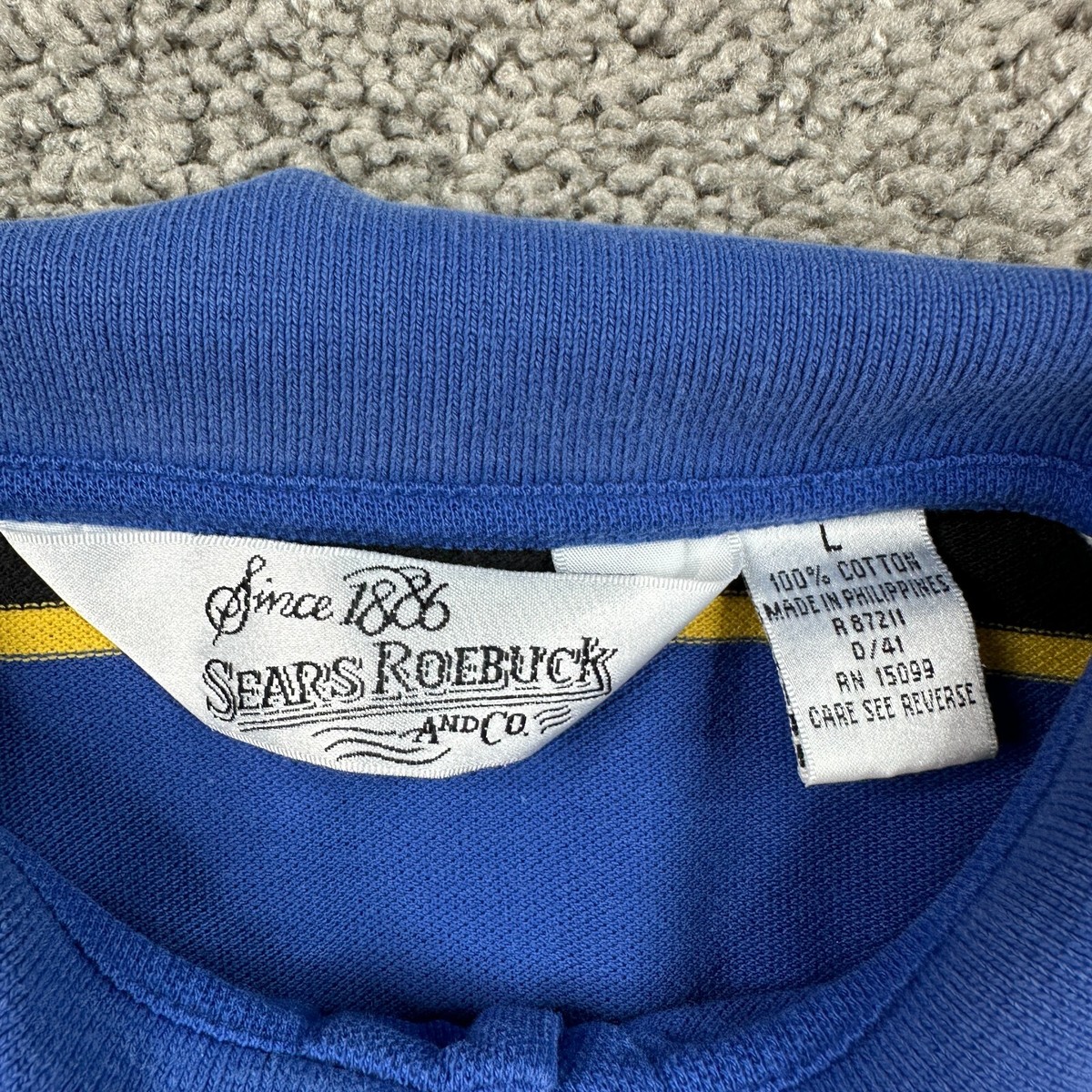 VINTAGE Sears Roebuck Shirt Mens Large Blue White Striped