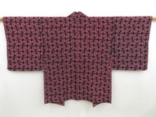 4520T08z520 Vintage Japanese Kimono Silk HAORI Leaf Black