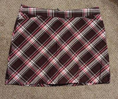 LADY HAGEN Women's Pink Brown Plaid Golf Tennis Skort Sz 12 Cotton Breast  Cancer